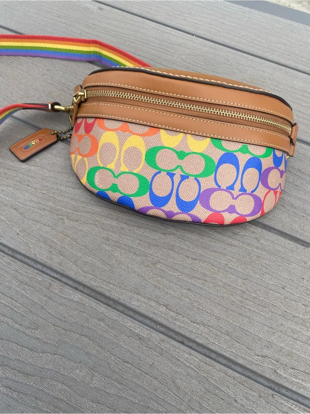 Coach Pride Signature Crossbody Belt Bag in Tan and Multicolor
